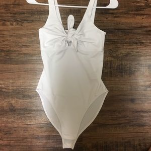 Miss selfridge white bodysuit with bow tie front